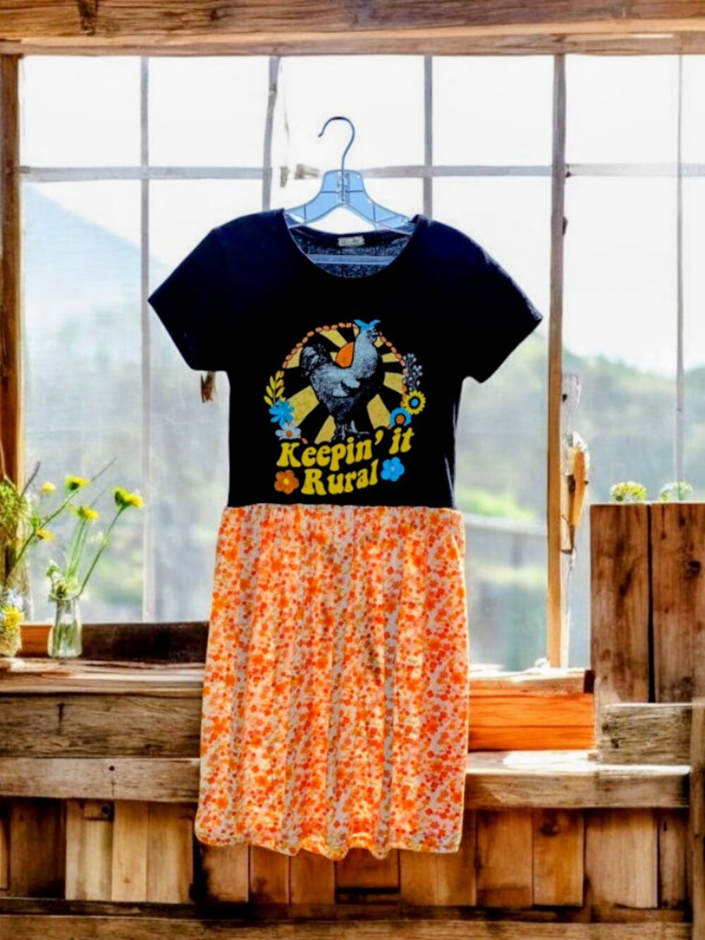 Upcycled Keepin It Rural Chicken Tee Dress S